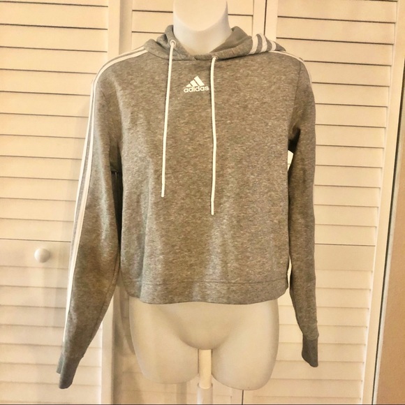 ADIDAS crop top hoodie sweatshirt XS Gray Shirt - Picture 3 of 6